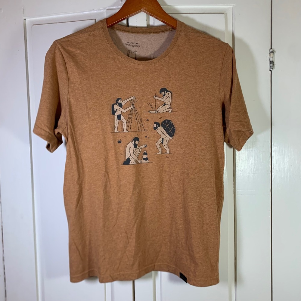 Caveman Graphic Tee Montse Galbany Beige Orange Mens M Decathlon Quechua NH500